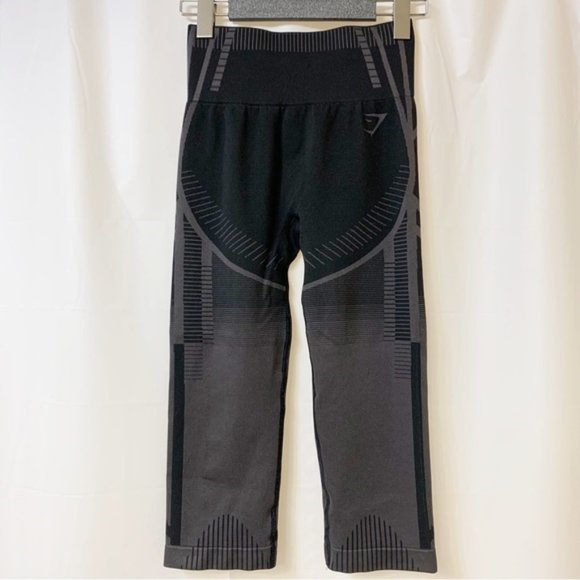 Gymshark Black Grey Seamless Cropped Leggings Small - Picture 1 of 7